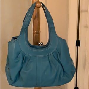 Teal Coach leather tote